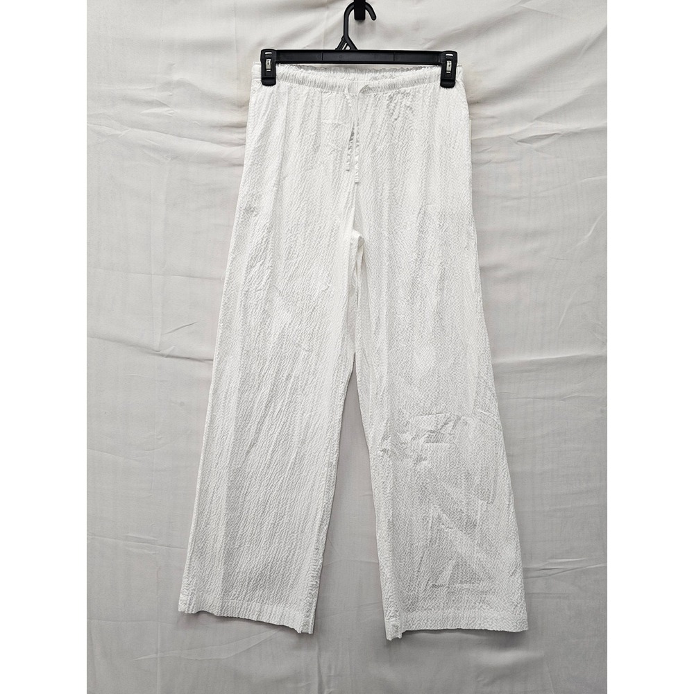 A New Day Womens Seersucker Wide Leg Pants White Cotton Blend Casual Size XS